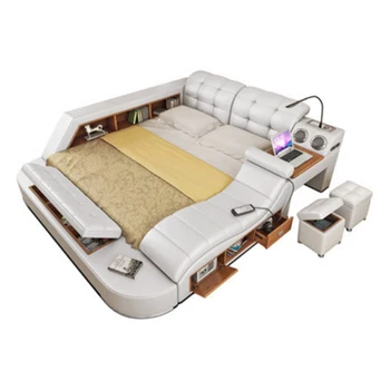 Каркас кровати из натуральной многофункциональной кожи, современные мягкие кровати Ultimate, высокотехнологичные массажные татами с подсветкой