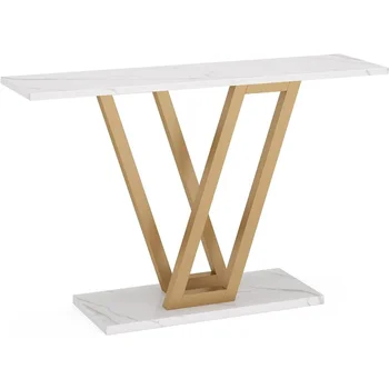 Консольный столик Прихожий Столик для Прихожей 43-Дюймовый Диван-столик Для Прихожей Столы для Гостиной Белого и Золотого Цвета Сбоку Кофейный Чайный Столик 3