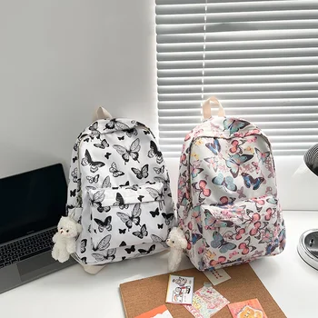 Корейская версия Университетского студенческого рюкзака с рисунком бабочки, нейлоновая сумка для девочек без подвески, Переносная сумка для путешествий на короткие расстояния 1