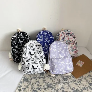 Корейская версия Университетского студенческого рюкзака с рисунком бабочки, нейлоновая сумка для девочек без подвески, Переносная сумка для путешествий на короткие расстояния 5