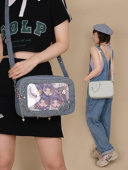 Корейская модная звезда ITA Bag 2023, новые винтажные джинсовые сумки через плечо для женщин Y2K, милая повседневная Женская квадратная сумка, дизайнерская сумка 1