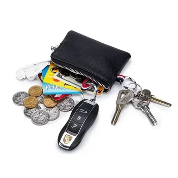 Кошелек для монет из натуральной кожи, мини-держатель для карт, Ультратонкий маленький симпатичный кошелек на молнии, сумка для ключей для водительских прав из мягкой воловьей кожи
