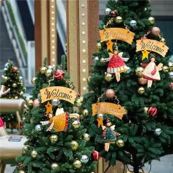 Креативный Рождественский ангел в европейском стиле, Деревянный Маленький подвесной декор для дверей, Рождественские Приветственные подвесные украшения 0