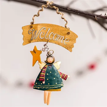 Креативный Рождественский ангел в европейском стиле, Деревянный Маленький подвесной декор для дверей, Рождественские Приветственные подвесные украшения 1