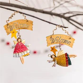Креативный Рождественский ангел в европейском стиле, Деревянный Маленький подвесной декор для дверей, Рождественские Приветственные подвесные украшения 4
