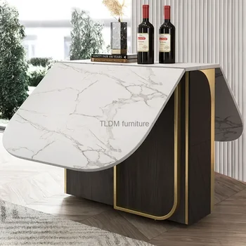 Легкая роскошная комбинация складного обеденного стола и стула, простой и многофункциональный небольшой бытовой стол из каменной доски 0