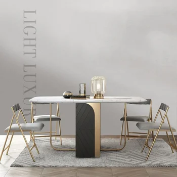 Легкая роскошная комбинация складного обеденного стола и стула, простой и многофункциональный небольшой бытовой стол из каменной доски 1