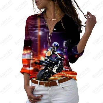 Летняя новая женская рубашка с мотоциклетным 3D принтом женская рубашка в крутом повседневном стиле женская рубашка модный тренд свободная женская рубашка