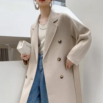 МАКСИМАЛЬНОЕ Кашемировое пальто средней длины Двустороннее Высококачественное шерстяное пальто Женское осенью и зимой 2022 года 5