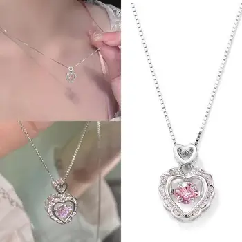 Модное двустороннее ожерелье с подвеской в виде полого розового страза в виде сердца любви для женщин, роскошный дизайнерский ювелирный подарок на День Святого Валентина