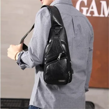Мужская нагрудная сумка с USB, Дизайнерская мужская сумка-мессенджер через плечо, сумки через плечо из искусственной кожи, Диагональная сумка, дорожная нагрудная сумка 1