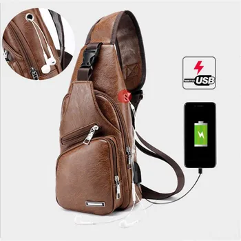 Мужская нагрудная сумка с USB, Дизайнерская мужская сумка-мессенджер через плечо, сумки через плечо из искусственной кожи, Диагональная сумка, дорожная нагрудная сумка 2