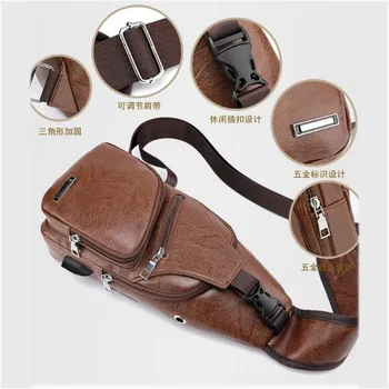 Мужская нагрудная сумка с USB, Дизайнерская мужская сумка-мессенджер через плечо, сумки через плечо из искусственной кожи, Диагональная сумка, дорожная нагрудная сумка 3