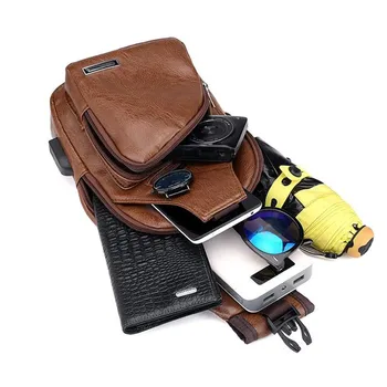 Мужская нагрудная сумка с USB, Дизайнерская мужская сумка-мессенджер через плечо, сумки через плечо из искусственной кожи, Диагональная сумка, дорожная нагрудная сумка 5