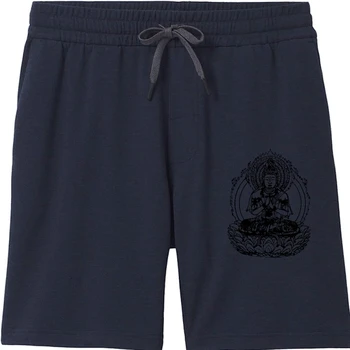 Мужские светло-голубые мужские шорты с буддийским рисунком, напечатанные на черном фоне Shorts man