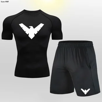 Мужской спортивный костюм, высококачественная эластичная дышащая спортивная футболка для фитнеса, компрессионные быстросохнущие шорты для бега, костюм сухой посадки