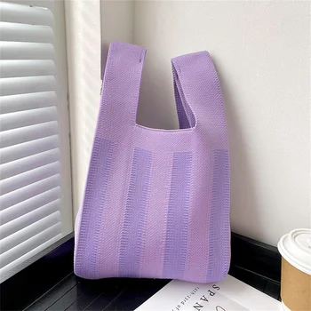 Нишевый дизайн 20 *35 см, вязаная сумочка в горошек и полоску, модная универсальная сумка-тоут в корейском стиле, дорожная косметичка 4