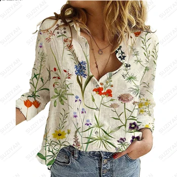 Новая женская рубашка с длинными рукавами в цветочек, шифоновая рубашка свободного и повседневного стиля, дышащий и удобный топ с цветочным рисунком 4