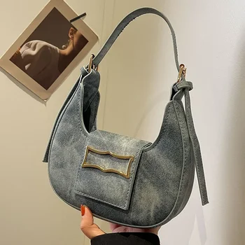 Новая модная однотонная сумка в стиле ретро, популярная женская сумка-багет, Женская нишевая дизайнерская сумочка на одно плечо 2