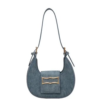 Новая модная однотонная сумка в стиле ретро, популярная женская сумка-багет, Женская нишевая дизайнерская сумочка на одно плечо 4