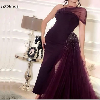Новое поступление, Тюлевое Черное вечернее платье на одно плечо, мусульманское платье из Дубая, вечерние платья для вечеринок, Robe de soiree abendkleider 2024