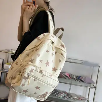 Однотонный рюкзак с принтом белой звезды, сумка для книг, Студенческая спинка, женские повседневные рюкзаки, большая нейлоновая одежда для путешествий в школу, F1R8 0