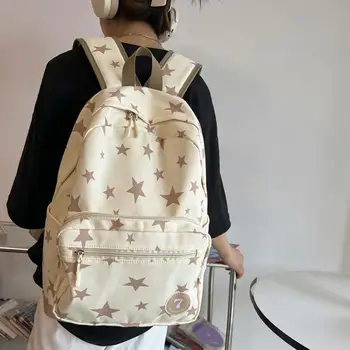 Однотонный рюкзак с принтом белой звезды, сумка для книг, Студенческая спинка, женские повседневные рюкзаки, большая нейлоновая одежда для путешествий в школу, F1R8 3