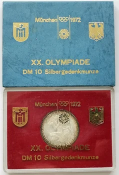 Оригинальная Коробка 7 Серебряная Монета Немецкой марки 1972 года Памятная Монета Мюнхенских Игр 33 мм Монета 15,5 г