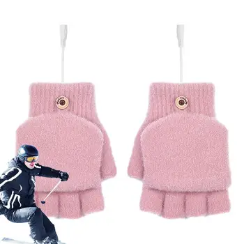 Перчатки с подогревом, перезаряжаемые Зимние теплые Перчатки с электрическим подогревом USB, Грелка для рук без пальцев, теплые для спорта, Лыжные перчатки
