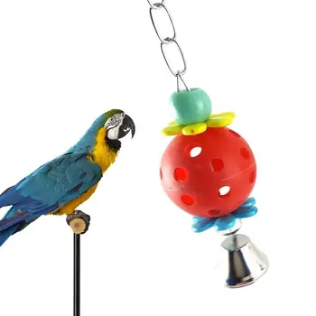 Подвесной птичий шар с колокольчиком, Жующий мяч для попугая, Игрушки для птиц на веревочке, Подвесные Красочные интерактивные игрушки для птиц, аксессуары для клетки