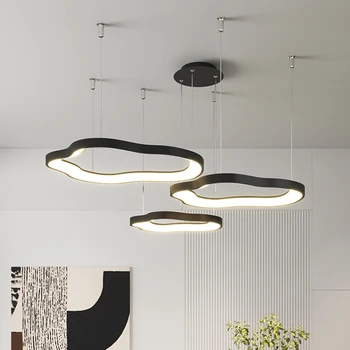 Подвесной светильник Nordic LED, минималистичный круглый светильник для гостиной, Черно-белый Светильник для спальни, столовой, люстры для внутреннего освещения