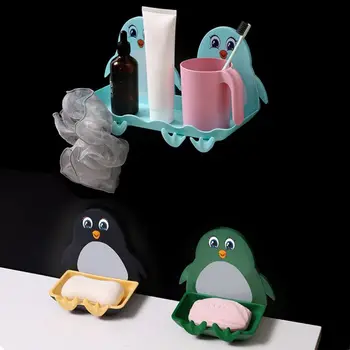 Практичная форма Пингвина, Съемная, без перфорации, Настенная Пластиковая Дренажная стойка, Коробка для мыла, Мыльница