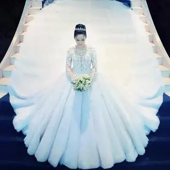 Принцесса Конструирует Свадебное Платье С Длинным Рукавом, Расшитое Бисером, Для Новобрачных Vestidos De Novia Mariage