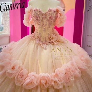 Принцесса Многоуровневое Бальное Платье С 3D Цветами, Пышные Платья С Открытыми Плечами, Аппликации, Кружевной Корсет, Vestidos De 15 Años