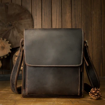 Простая винтажная сумка из натуральной кожи для мужчин, сумка-мессенджер из воловьей кожи, повседневная кожаная сумка Crazy Horse через плечо.