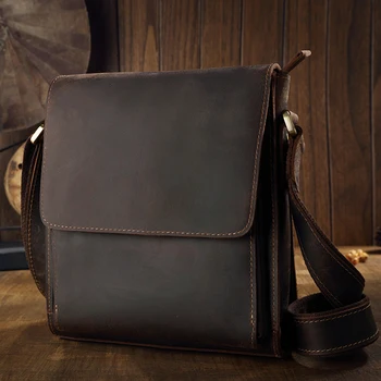 Простая винтажная сумка из натуральной кожи для мужчин, сумка-мессенджер из воловьей кожи, повседневная кожаная сумка Crazy Horse через плечо. 1