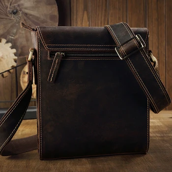 Простая винтажная сумка из натуральной кожи для мужчин, сумка-мессенджер из воловьей кожи, повседневная кожаная сумка Crazy Horse через плечо. 3