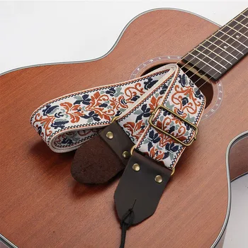 Регулируемый утолщенный Красочный жаккардовый вышитый ремешок для акустической электрогитары, бас-гитары, гавайской гитары с хвостовым стержнем для медиатора 3