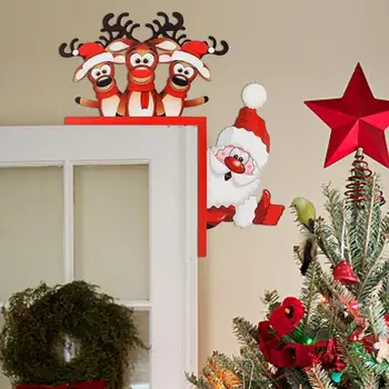 Рождественская деревянная дверная рама, декоративный дверной уголок, вывеска с изображением лося Санта-Клауса, украшение двери, принадлежности для вечеринки, фестиваля, домашнего декора 1