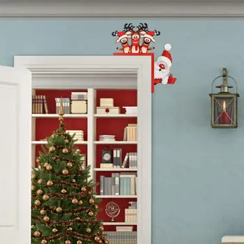 Рождественская деревянная дверная рама, декоративный дверной уголок, вывеска с изображением лося Санта-Клауса, украшение двери, принадлежности для вечеринки, фестиваля, домашнего декора 3