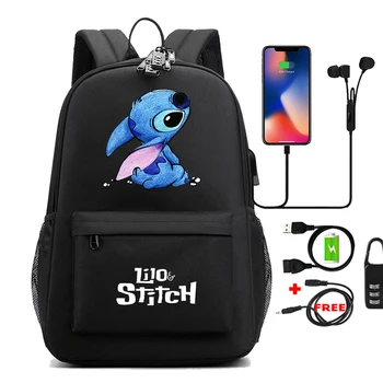 Рюкзак Disney Lilo Stitch для мальчика, девочки, подростка, обратно в школу, водонепроницаемая противоугонная сумка для книг, мужская сумка для ноутбука, школьная сумка Usb