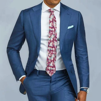Синие официальные мужские костюмы Slim Fit из 2 предметов с зубчатым лацканом, свадебный смокинг для модного костюма, куртка с брюками, мужские костюмы жениха