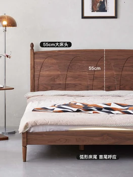 Скандинавская кровать из массива дерева, мебель из североамериканского черного ореха, главная спальня, двуспальная кровать в стиле ретро 1,5/1,8 метра 1