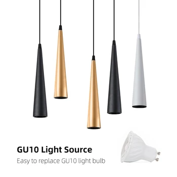 Современная коническая трубка GU10 Сменный светодиодный подвесной светильник Полностью Алюминиевый Обеденный Бар Кафе Люстра Подвесной светильник Droplight Прожектор
