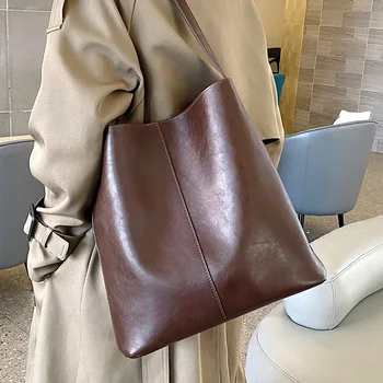 Сумка-ведро из натуральной кожи, Высококачественная Нишевая сумка-тоут, Женская сумка через плечо Большой емкости для поездок на работу 0
