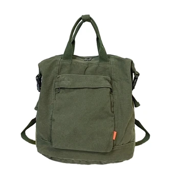 Сумка через плечо большой емкости Простой холщовый рюкзак С регулируемыми ремнями Школьная сумка 2