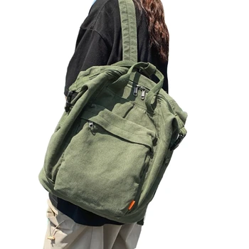 Сумка через плечо большой емкости Простой холщовый рюкзак С регулируемыми ремнями Школьная сумка 3