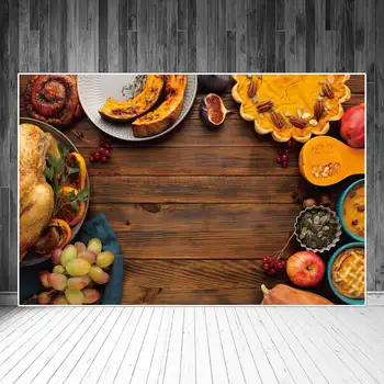 Фоновые изображения еды на День благодарения, украшение вечеринки, Деревянная доска, Индейка, персонализированный детский фотосет, Фотофоны, реквизит