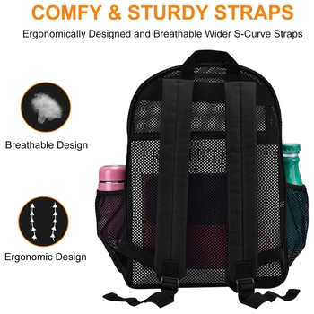 Черный сетчатый рюкзак, удобный дышащий рюкзак большой емкости, модная спортивная дорожная сумка 3