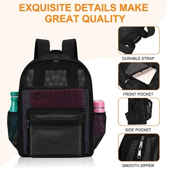 Черный сетчатый рюкзак, удобный дышащий рюкзак большой емкости, модная спортивная дорожная сумка 4